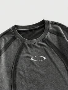 ROMWE MEN Essentials Áo thun nam phong cách retro cơ khí hiện đại, thường ngày, thích hợp cho việc đi làm - Xám - Xem 3