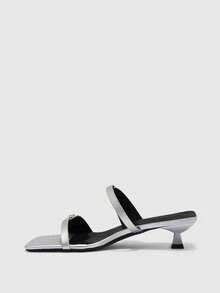 CUCCOO BIZCHIC 春夏新款户外女士黑色方头露趾高跟凉鞋 女士细高跟法式裙摆绑带凉鞋 - 銀色 - 查看 10