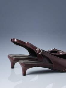 CUCCOO GRLICON Burgundy Patent Leather Pointed Cross Strap Design Empty Kitten And Women's High Heels - Burgundy - View 4