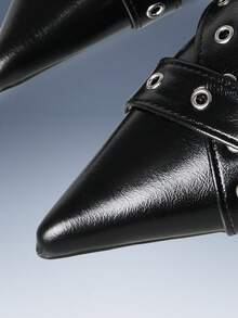 CUCCOO GRLICON 酒红色漆皮尖头交叉绑带设计空心小猫和女士高跟鞋 - 黑色 - 查看 3