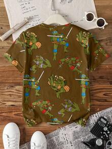 TEENAGE MUTANT NINJA TURTLES | SHEIN 青少年男孩卡通印花圆领短袖休闲T恤 - 白色 - 查看 2