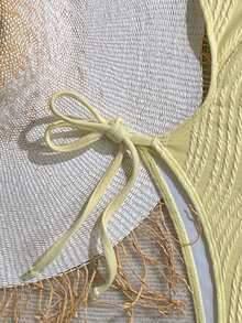 Soleia 女士橄榄绿针织提花纹理V领露背挂脖连体泳衣，海滩度假 - 黃色 - 查看 5