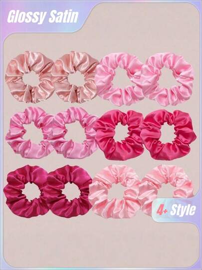 SHEIN paquete de 36/24/12/6 Scrunchies/Diademas elegantes y minimalistas de estilo bohemio con satén brillante para mujeres, bandas para el cabello, protección del cabello, accesorios para el cabello de seda de colores llamativos, adecuados para atuendos casuales, bandas elásticas para coletas y peinados