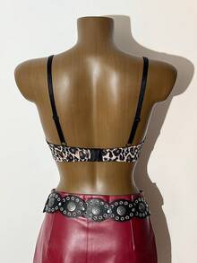 1pc Women's Underwire Bra With Leopard Print Lace Patchwork, Thin Cup - Multicolor - View 2