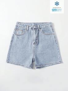 SHEIN EZwear Women's Solid Color Casual Denim Shorts - Light Wash - View 5