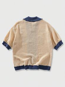 ROMWE MEN Men's Embroidered Knit Polo Shirt, Short Sleeve Top - Multicolor - View 2