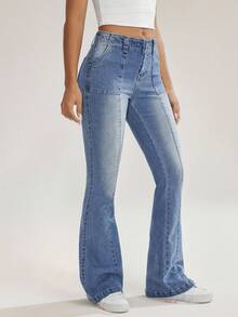Flexra Casual Washed Slim Flare Leg Jeans - Light Wash - View 5