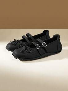 CUCCOO EASI 玛丽珍鞋 - 女士秋季新款蝴蝶结鞋，芭蕾平底运动鞋 - 黑色 - 查看 4