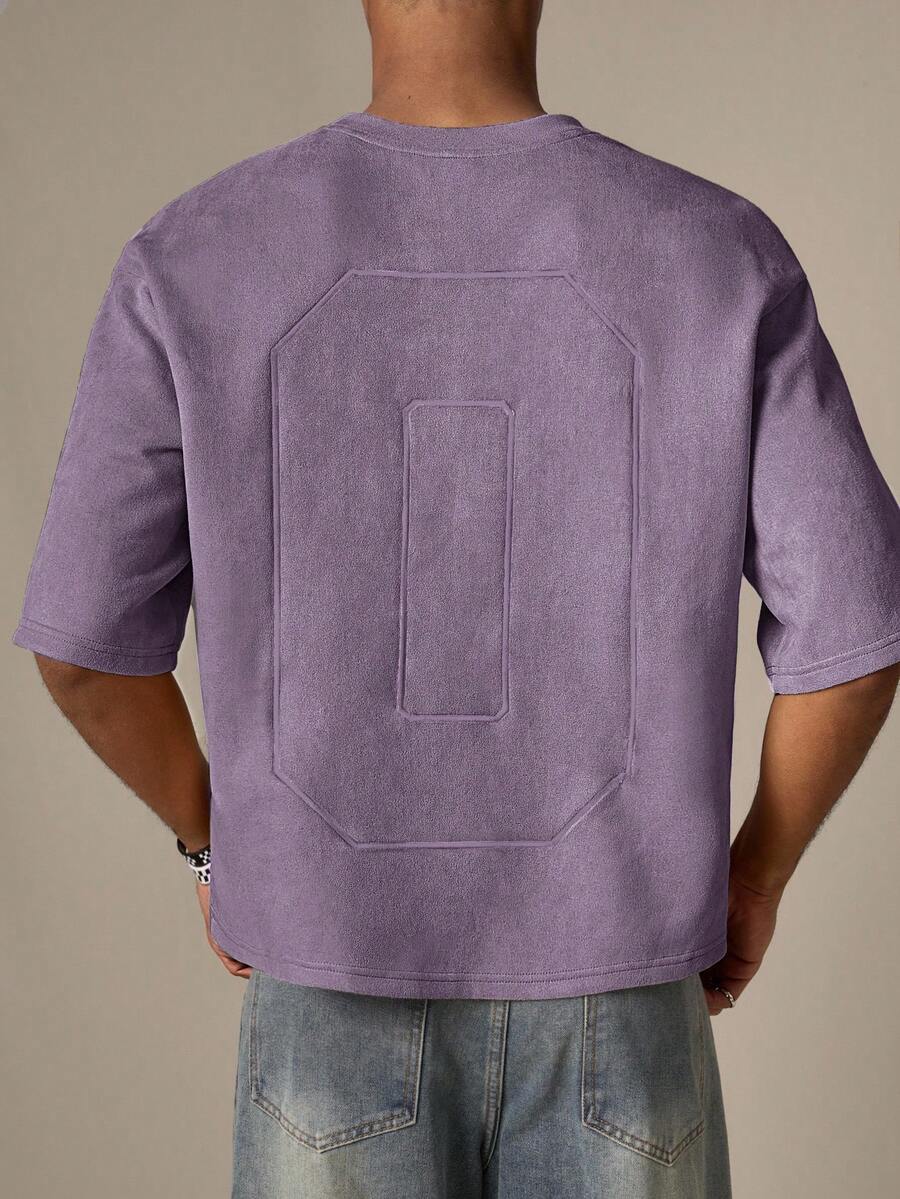 SWAVVY Men's Knitted Casual Loose Fit Numeric Embroidery Short Sleeve T-Shirt - Purple - View 1