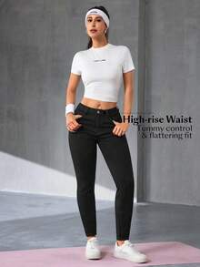 Slaydiva Women's High Waist Casual Versatile Skinny Jeans With Pockets - Black - View 6