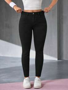 Slaydiva Women's High Waist Casual Versatile Skinny Jeans With Pockets - Black - View 7