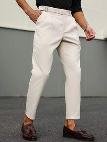 Calvornis 男士休闲百搭纯色西装裤 - 杏色 - 查看 3