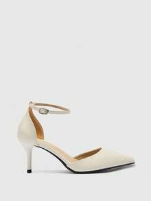 CUCCOO BIZCHIC Women's Simple Solid Color Backstrap High Heel Sandals, Suitable For Daily Commute Summer Shoes - White - View 2