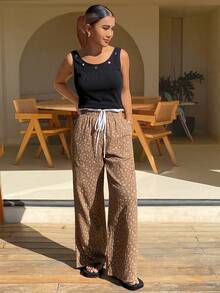 DAZY Colorful Button Decor Camisole Top & Ditsy Floral Pajama Pants Women Sleepwear Set - Black - View 5