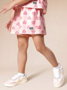 SUMWON طقم قصير الأكمام مطبوع بالقلوب مع شورت مرتفع الخصر للارتداء الكاجوال في الصيف للعطلات - وردي - مشاهدة 4