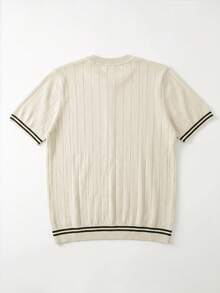 Airaco 夏季庆典季男士刺绣米色条纹针织Polo衫，街头休闲舒适装扮 - 杏色 - 查看 6