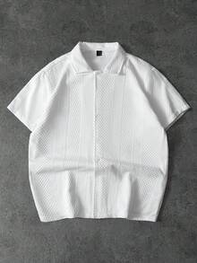 PAVTROS Men's Solid Color Jacquard Knit Short Sleeve Shirt - White - View 1