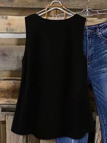 Linhara 大码女式拼接撞色休闲百搭日常上衣 - 黑與白 - 查看 2