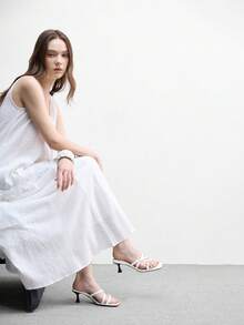 CUCCOO BIZCHIC Sandalias de tacón alto de primavera y verano con palabra elegante y de temperamento para mujer, nuevas, de moda simple y versátiles con punta abierta - Blanco roto - Ver 6