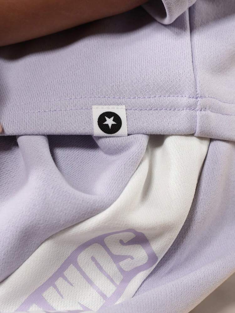 Girls Lilac Crew Neck Short Sleeve T-Shirt And Shorts Co-Ord Set With Text Print Side Panel Details Summer Casual Outfit