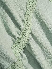 SHEIN Cosyjoi 大码女式休闲服装，大码女式束腰上衣，荷叶袖上衣，外套，春夏绿色女式T恤 - 薄荷綠 - 查看 4