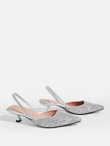 CUCCOO TILAWA 女士尖头猫跟中跟鞋，优雅简约，适合通勤、职场、约会、正式场合。 - 銀色 - 查看 6