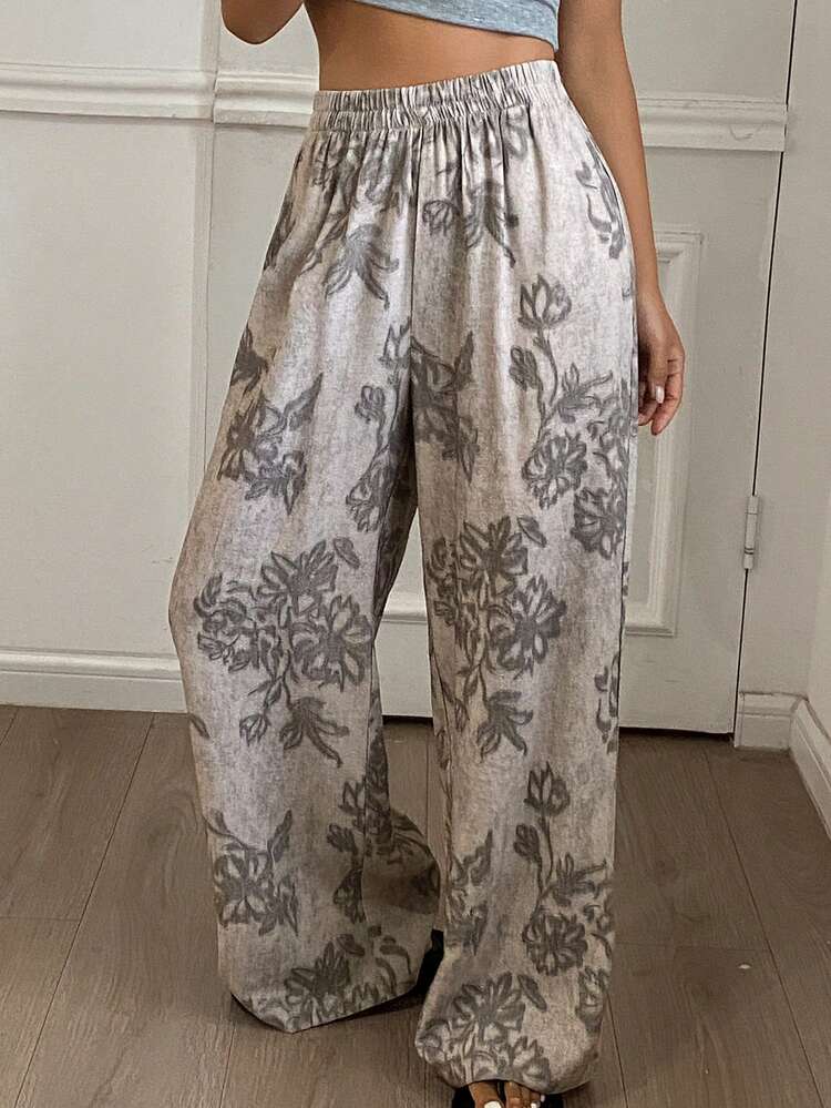 Elegant Vintage Floral Print Women Pajama Bottoms