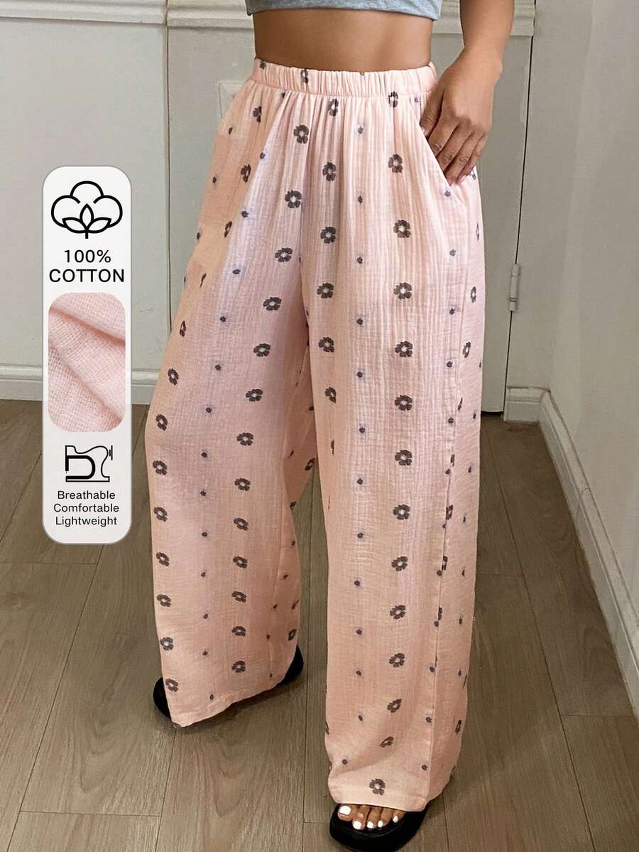 DAZY Women's Loose Ditsy Floral Pajama Bottoms, Spring/Summer - Pink - View 1