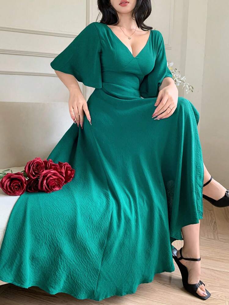 High Quality Elegant Dress With Cape And Flared Sleeves, Long Dress For Women
