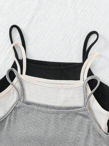 SHEIN Genkimix Kids 3件套经典简约舒适百搭吊带背心套装，适合少女 - 彩色 - 查看 3