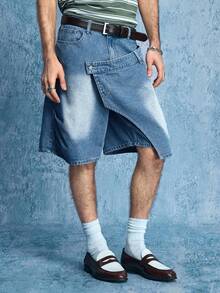 ROMWE MEN Street Life Men's Distressed Washed Denim Shorts - Blue - View 7