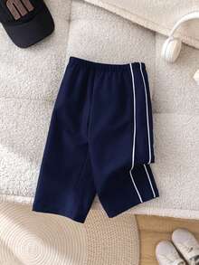 1pc Young Boys' Casual Sports Pants,Straight Leg Soft & Comfortable Trousers With Decorative Drawstring,Versatile For Daily Wear School & Outdoor - Navy Blue - View 4