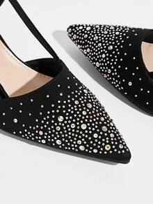 CUCCOO TILAWA Colored Rhinestone High Heel Empty Women's Shoes - Black - View 6