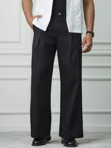HUEFORM Men's Black Casual Pleated Slant Pocket Wide Leg Pants - Black - View 5