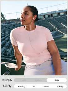 GLOWMODE 大码匹马棉日常轻盈透气弹力弧形下摆侧网眼拼接修身T恤，适合日常休闲穿着 - 淺粉色 - 查看 5