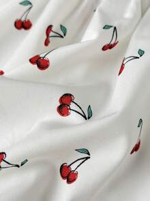 Baby Girl Cherry Print Sleeveless Mini Dress, Casual Summer - White - View 4