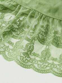 SHEIN MOD Green Lace Mesh Ruffle Hem Gothic Style Mini Skirt - Green - View 6