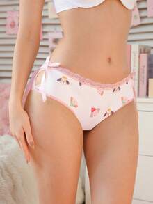 PetitDoll Women's Cartoon Print Minimalist Daily Wear Lace Patchwork Panties - Multicolor - View 5