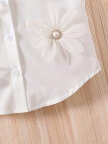 少女碎花装饰无袖纽扣衬衫 - 白色 - 查看 6