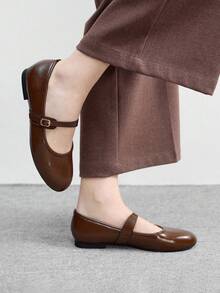 CUCCOO BIZCHIC 女士棕色圆头玛丽珍鞋，简约复古高端鞋履 - 咖啡棕 - 查看 4