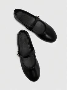 CUCCOO BIZCHIC Black Round Toe Mary Jane Shoes, Minimalist Retro High-End Strap Shoes Spring Shoes - Black - View 10