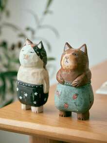 Madebyblanc Hand-Carved Cat Figurine, Exquisite Wooden Cat Statue - A Lifelike Mini Cat Sculpture Suitable For Home Desktop Decoration, Bookshelf Display, Adorable Gift For Animal Lovers, Collectible Artwork, Creative And Cute Cat Figurine Decoration For The Home, Suitable As A Birthday Gift (Handmade, Natural Wood Grain). - 1PC - View 10