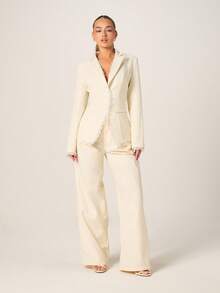 MISSGUIDED Elegant Lace Trim Blazer With Button Closure And Tailored Lapels For Office Business Professional Formal Fall Winter Spring Workwear - Apricot - View 4