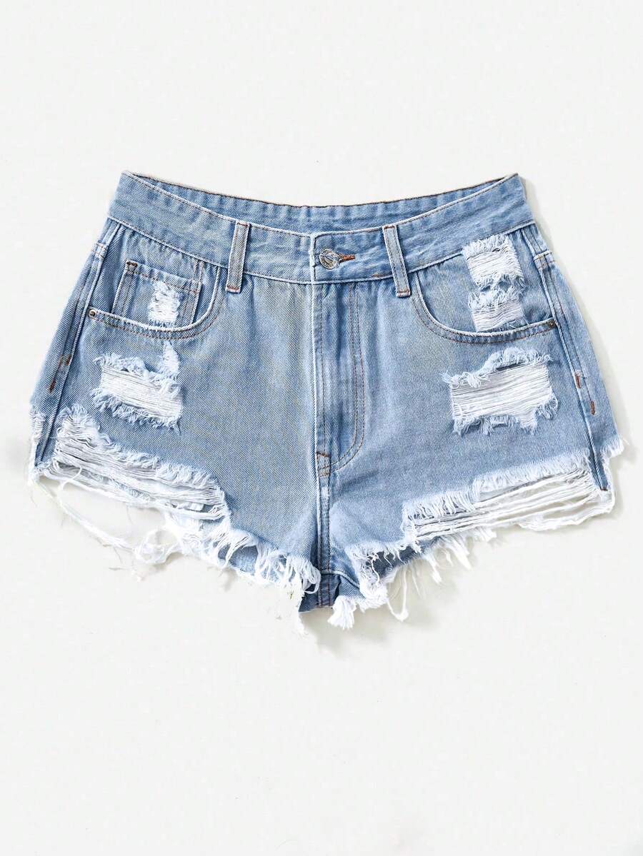 Rivivi Quần short denim bạc màu, phong cách thường ngày mùa hè. - Rửa nhẹ - Xem 1