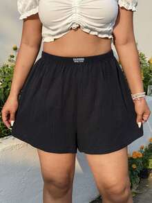 SHEIN EZwear 加大码弹力腰带贴袋三件套休闲短裤套装 - 彩色 - 查看 4