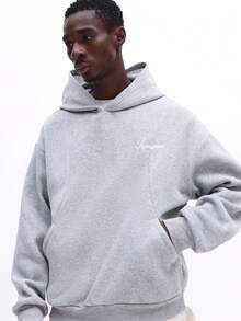 Áo hoodie nam SUMWON màu xám nhạt pha trộn, kiểu dáng chui đầu, có logo chữ viết tay, mũ trùm đầu có dây rút, túi giữa, tay dài, chất liệu trơn. - Xám - Xem 7