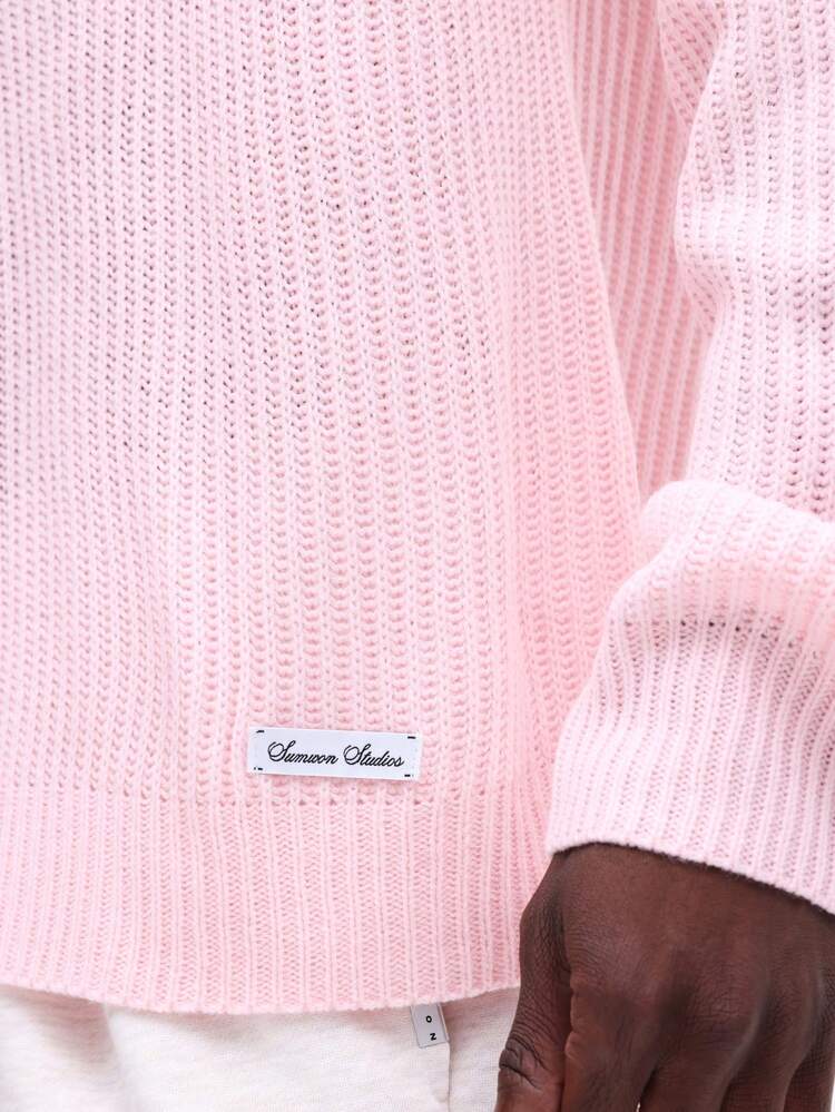 Ribbed Knit Polo Sweater With Button Placket