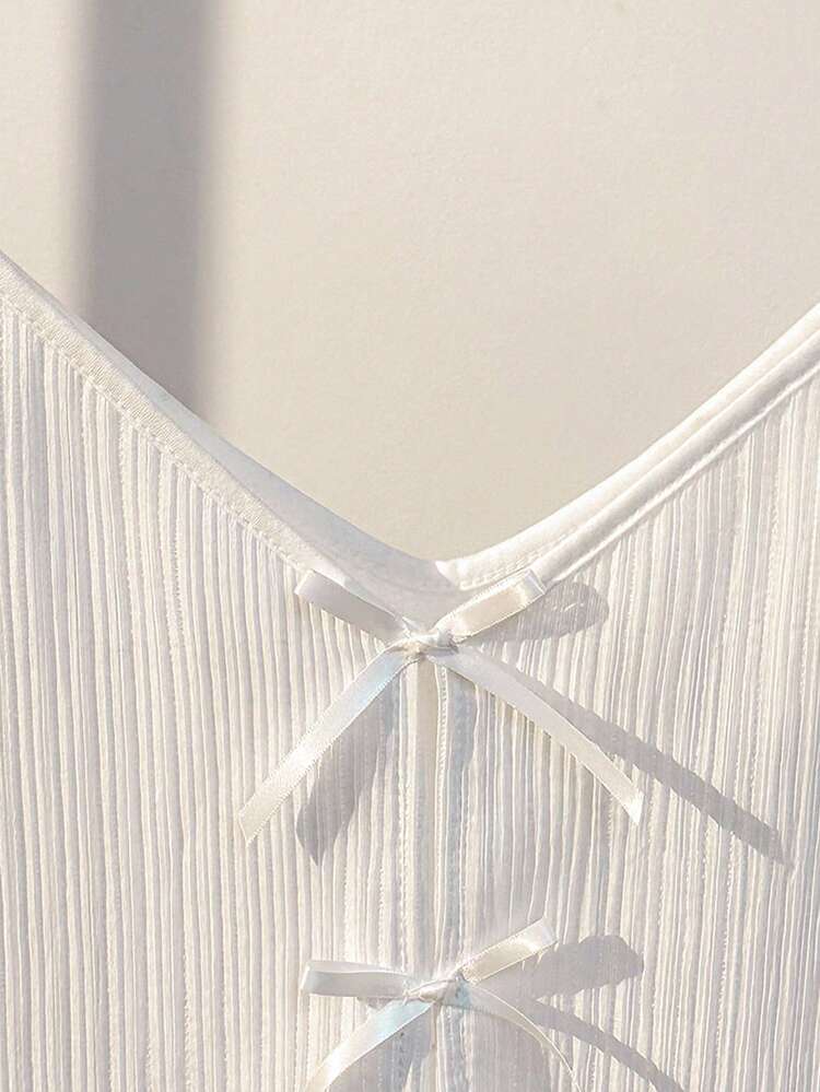 Resyla Camiseta de tirantes de mujer de unicolor y diseño minimalista con lazo decorativo para uso diario - Blanco - Añade 4