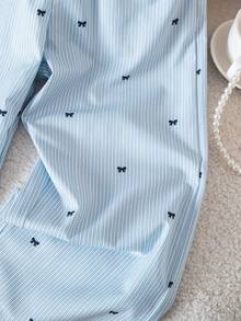 Genkimix Kids Quần ống rộng dáng casual cho bé gái, họa tiết sọc, cạp chun in nơ, gấu quần xếp ly tương phản, màu trắng. - Nhiều màu - Xem 6