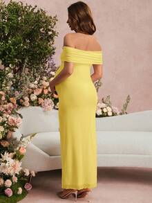SHEIN Maternity Off Shoulder Floral Decor Casual Everyday Vacation Dress - Yellow - View 2